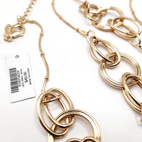 Chico’s Long Necklace NWT 48” Gold Tone Snake Chain with Interlocking Loops - Picture 9 of 12